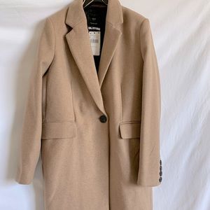Mango Wool Blend Long Coat- Large - Brown